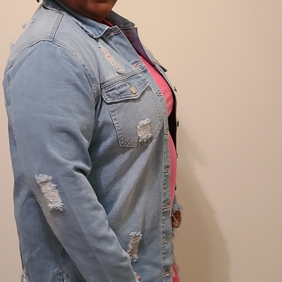 distressed blue jean shirt